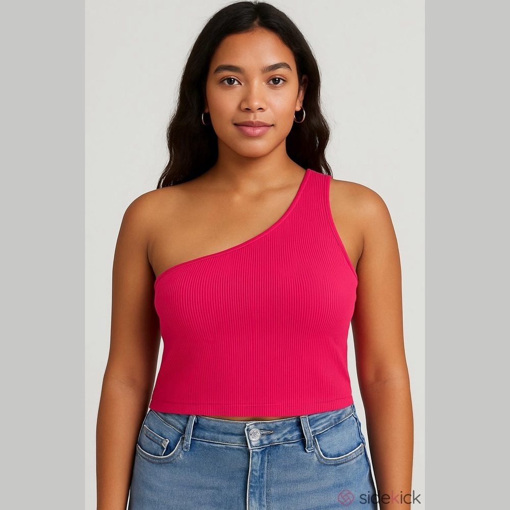 NWT One-Shoulder Pink Crop Top 19” long p2p 18”-22”